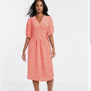 Monki Coral Floral Midi Dress